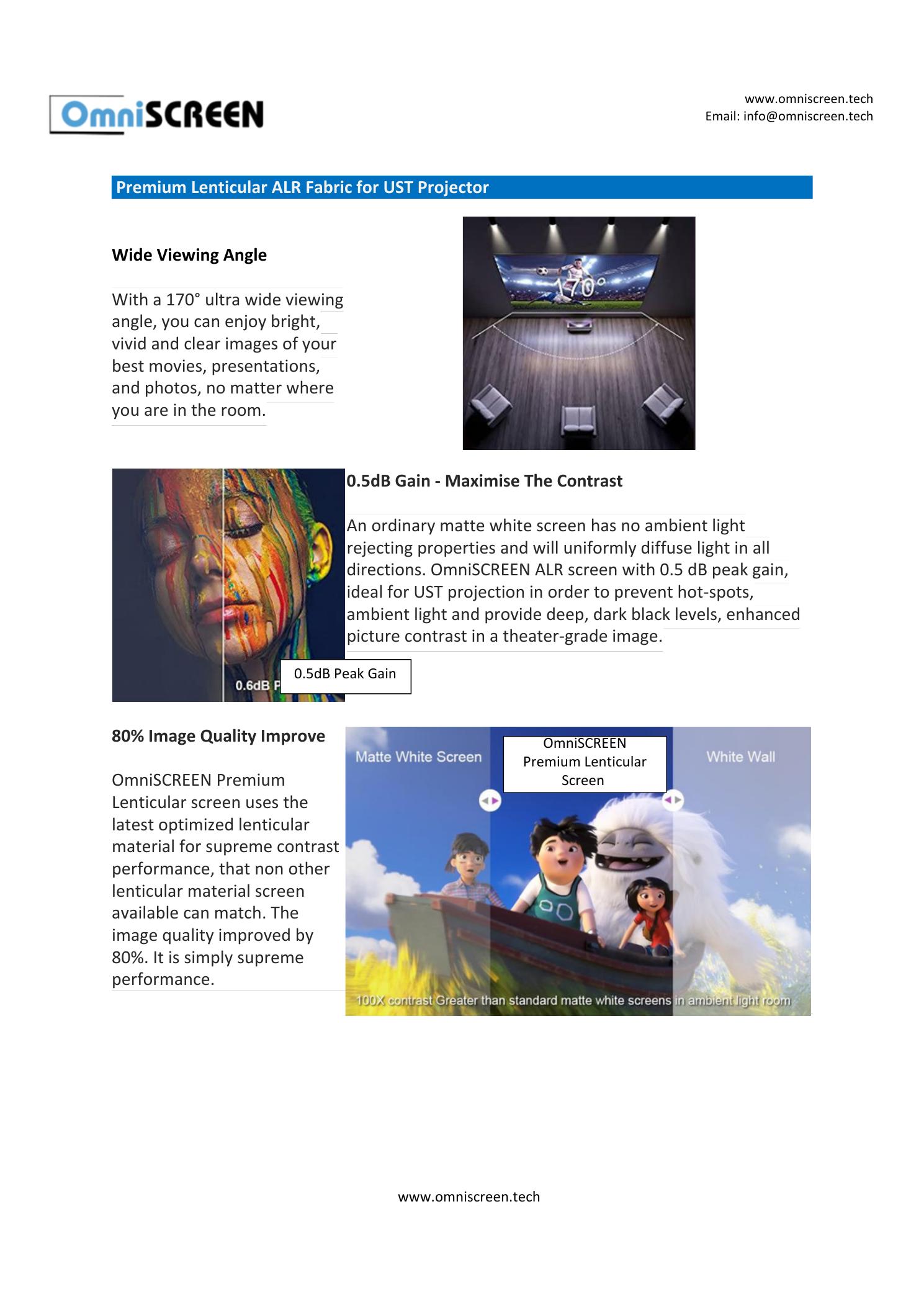 Premium Lenticular (Gain: 0.45) screen benefits